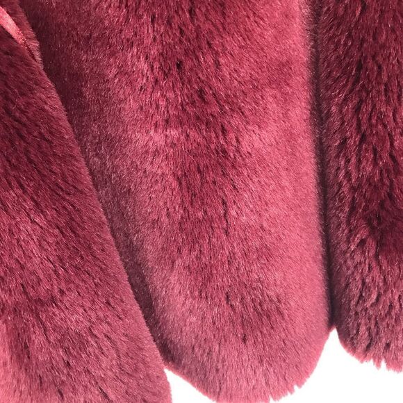 Maroon Faux Suede Burgundy Faux Fur Lined Button Up Holiday Jacket - Picture 14 of 16